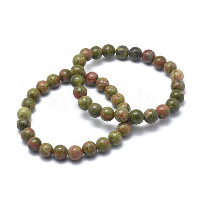 Natural Unakite Bead Stretch Bracelets X-BJEW-K212-B-006-1