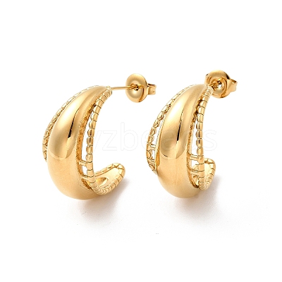 304 Stainless Steel Moon Stud Earrings EJEW-K268-46G-1