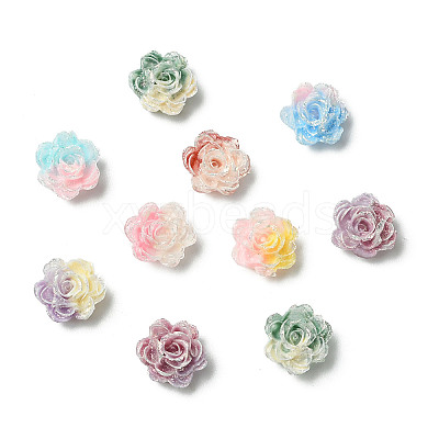 100Pcs 9 Colors Two Tone Plastic Flower Cabochons MRMJ-CJ0001-34-1