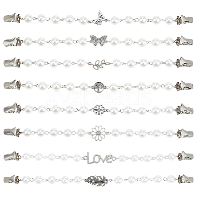 8Pcs Glass Pearl Bead & Alloy Charm Links Sweater Shawl Clip HJEW-PH02388-1