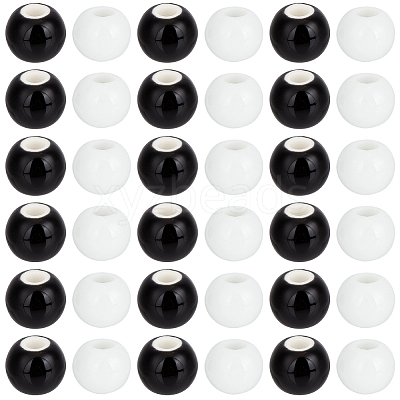 100Pcs 2 Colors Black & White Round Glossy Ceramic Porcelain Beads for Jewelry Making PORC-PA0001-38-1