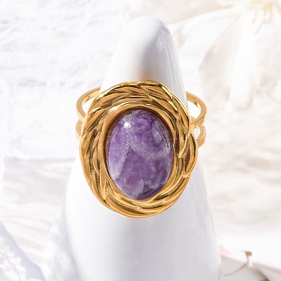 Oval Natural Amethyst Finger Rings RJEW-M063-01G-16-1