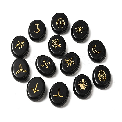 13Pcs Natural Obsidian Rune Stone G-C095-02C-1