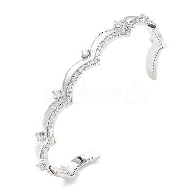 Brass Micro Pave Clear Cubic Zirconia Cuff Bangles for Women BJEW-A172-04P-1