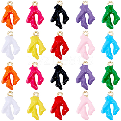40Pcs 10 Colors Coral Shape Alloy Enamel Pendants ENAM-SC0008-17-1