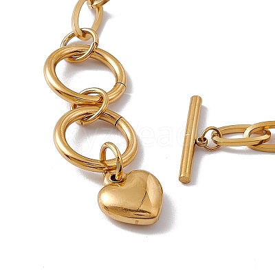 316 Stainless Steel Paperclip Chain Bracelet with Heart Charm for Women BJEW-G655-07G-1