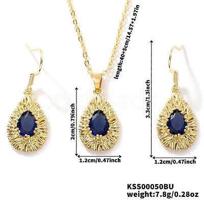 Brass Glass Teardrop Dangle Earrings & Pendant Necklaces Sets for Women PL9386-1-1