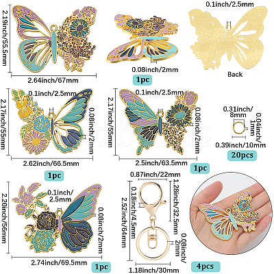 DIY Alloy Enamel Butterfly Pendants Keychain Making Kits DIY-SP0003-10B-1
