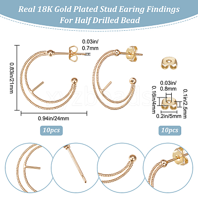 10Pcs Brass Ring Stud Earring Findings KK-BBC0007-72-1