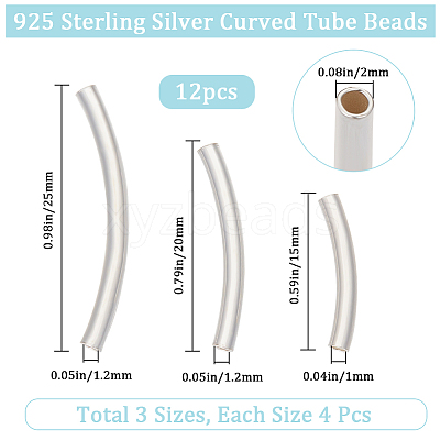 12Pcs 3 Style Tube 925 Sterling Silver Beads STER-BBC0005-61-1
