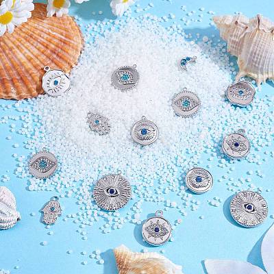 16Pcs 8 Style Eye Theme 304 Stainless Steel Rhinestone Pendants STAS-SZ0002-85P-1