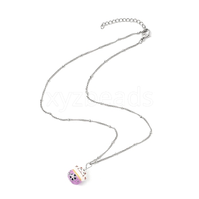 Porcelain Lucky Cat Pendant 304 Stainless Steel Twist Chain Necklaces for Women Men NJEW-JN05552-1