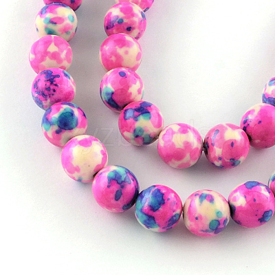 Dyed Natural Ocean White Jade Round Bead Strands G-R295-6mm-10-1