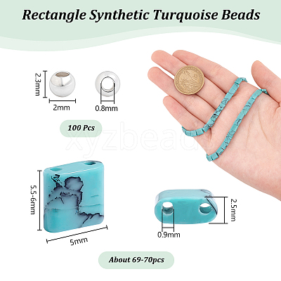 1 Strand Rectangle Synthetic Turquoise Beads Strands G-NB0005-57-1
