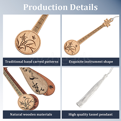 4Pcs Wooden Pipa Bookmarks AJEW-WH20020-235-1