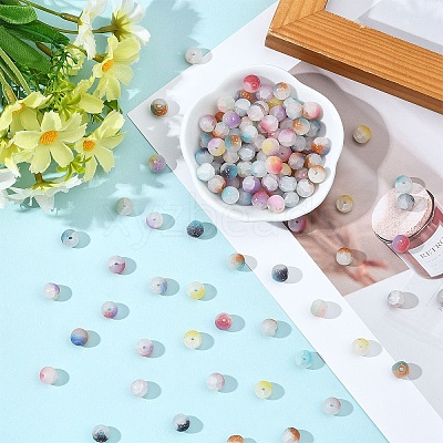 200G Frosted Baking Paint Crackle Glass Beads with Glitter Powder DGLA-YW0001-56A-1