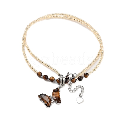 Natural Tiger Eye Faceted Butterfly  Pendant Necklaces NJEW-G143-01D-1