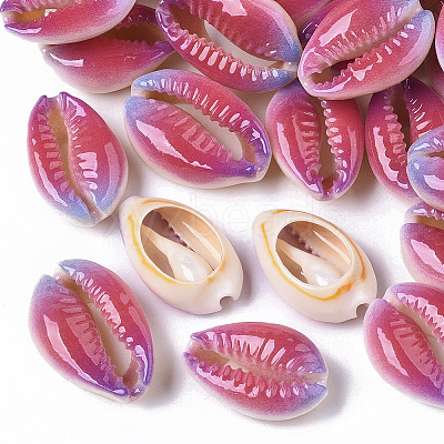 Printed Natural Cowrie Shell Beads X-SSHEL-R047-01-A03-1