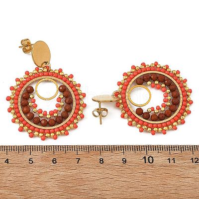 304 Stainless Steel with Glass Seed Beads Stud Earrings EJEW-MZ00761-02-1
