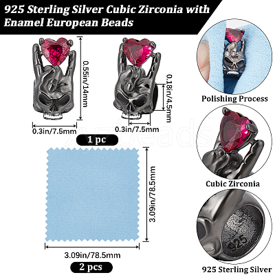 1Pc 925 Sterling Silver with Cubic Zirconia European Beads STER-BBC0005-73-1