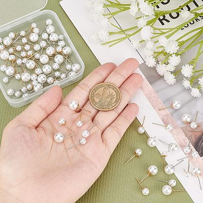 84Pcs 6 Styles Acrylic Imitation Pearl Beads Ball Stud Earring Findings STAS-FH0001-55-1
