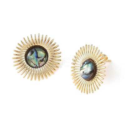 Paua Shell & Brass Stud Earrings for Women EJEW-JE07473-1