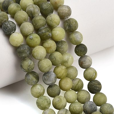 Frosted Natural Chinese Jade Southern Jade Beads Strands G-M248-8mm-06-1