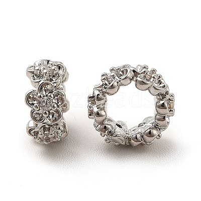 Rack Plating Brass Micro Pave Cubic Zirconia Flower Beads KK-C010-33-1