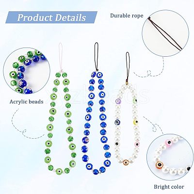 3Pcs 3 Style Glass Pearl & Lampwork & Glass Seed Beads Mobile Straps KEYC-OC0001-19-1