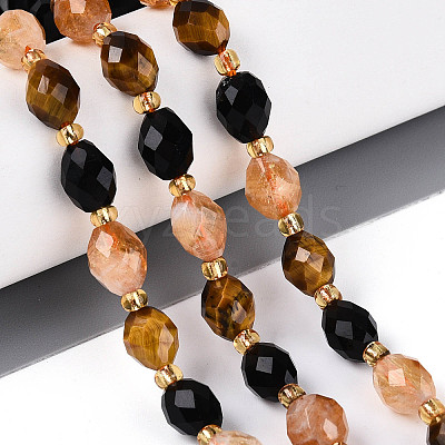 Natural Obsidian & Citrine & Tiger Eye Beads Strands G-N358-04A-05-1