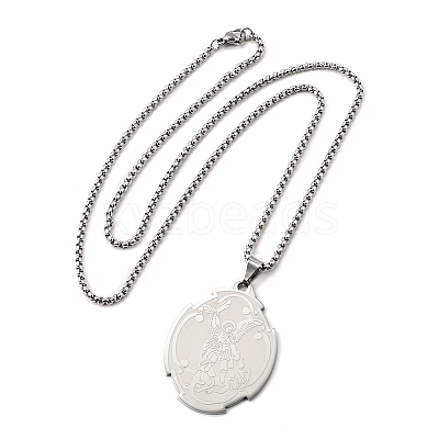 201 Stainless Steel Saint Saint Michael The Archangel Pendant Necklaces for Women NJEW-M105-02P-1