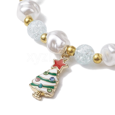 2Pcs 2 Styles Christmas Tree & Deer Alloy Enamel Charm Bracelet Sets BJEW-JB10871-1