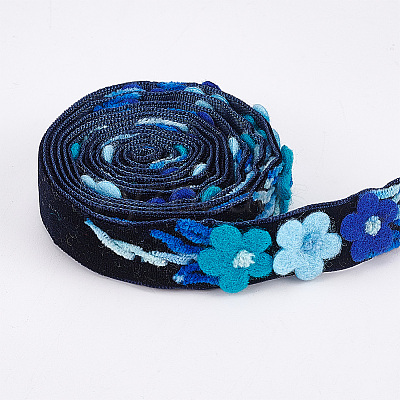 Velvet Handmade Flower Embroidered Lace Ribbons SRIB-WH0011-077A-1