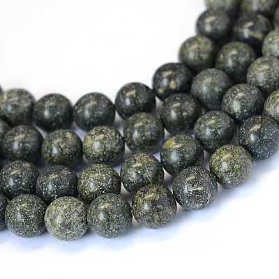 Natural Serpentine/Green Lace Stone Round Bead Strands G-E334-6mm-14-1