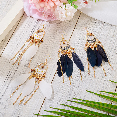 2Pairs 2 Colors Feather Chandelier Earrings EJEW-TA0001-81D-1