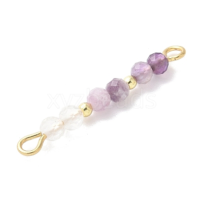 Faceted Round Natural Quartz Crystal & Amethyst & Lepidolite Beaded Connector Charms PALLOY-JF03530-07-1
