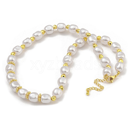 Rack Plating Brass & ABS Plastic Pearl Beads Beaded Necklaces for Women NJEW-C059-13G-1