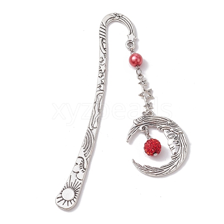 Alloy Moon Pendant Bookmark AJEW-JK00296-05-1