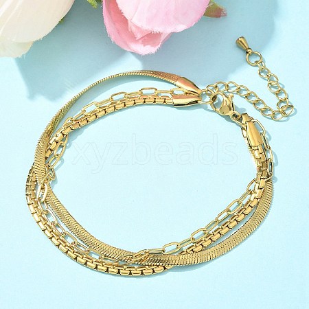 304 Stainless Steel Herringbone & Cable & Half Round Link Chain Bracelets BJEW-U019-04G-03-1