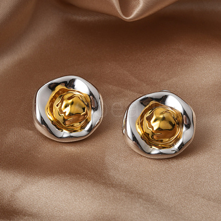 Irregular Flat Round Brass Stud Earrings EJEW-Q391-17G-1