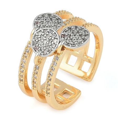 Flat Round Brass Micro Pave Clear Cubic Zirconia Wide Open Cuff Ring for Women RJEW-Q819-21G-1