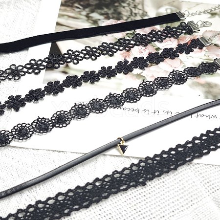 6Pcs 6 Styles Gothic Polyester Lace Choker Necklaces for Women FS-WG8751E-01-1