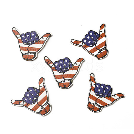 American Flag Theme Single Face Printed Aspen Wood Gesture Big Pendants WOOD-G014-17-1