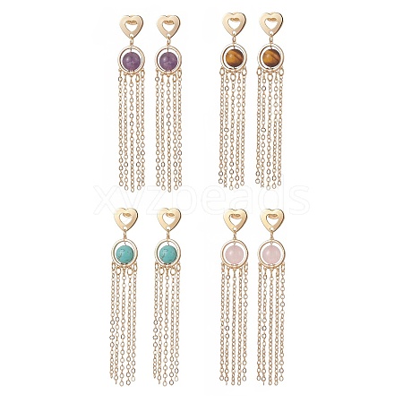 4 Pair 4 Style Natural & Synthetic Mixed Gemstone Beaded Dangle Chandelier Earrings EJEW-TA00211-1