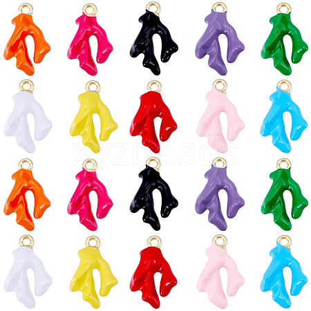 40Pcs 10 Colors Coral Shape Alloy Enamel Pendants ENAM-SC0008-17-1