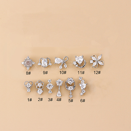 316L Surgical Stainless Steel Micro Pave Clear Cubic Zirconia L-Shaped Nose Rings WGD2F1E-08-1