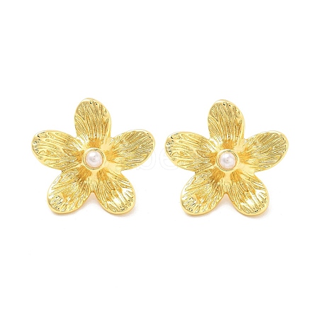 Rack Plating Flower Brass ABS Imitation Pearl Stud Earrings EJEW-M029-03G-1