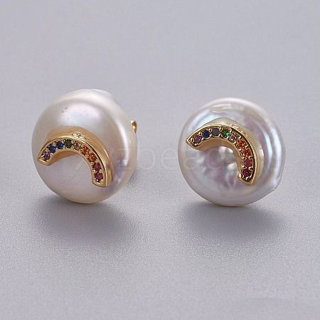 Natural Pearl Stud Earrings EJEW-L231-03G-1