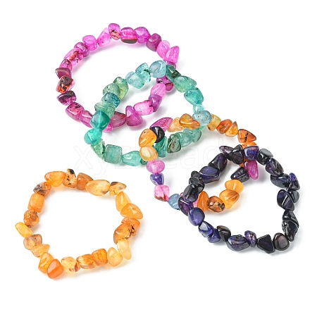 Dyed & Heated Nuggets Natural Agate Bead Stretch Bracelets for Women BJEW-JB09484-1