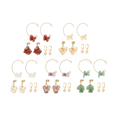 3 Pairs 3 Style Natural Gemstone Chips Beaded Cluster Dangle Stud & Leverback Earrings EJEW-JE04895-1